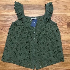 Lucky Brand Women's Sleeveless Button Up Embroidered Tank Top